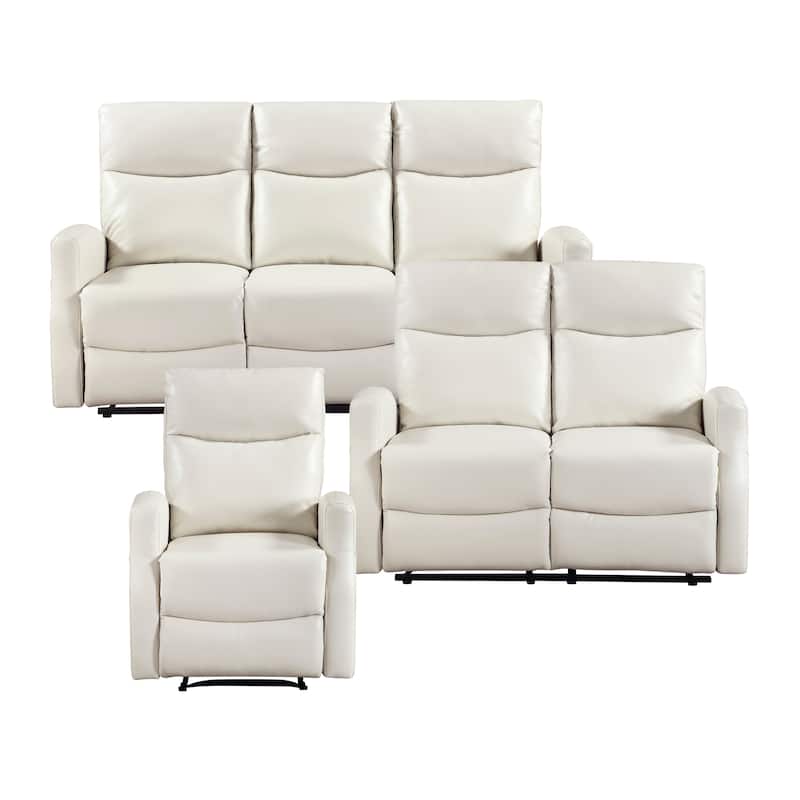 Centralia Faux Leather 3-Piece Manual Double Reclining Sofa Set - Beige