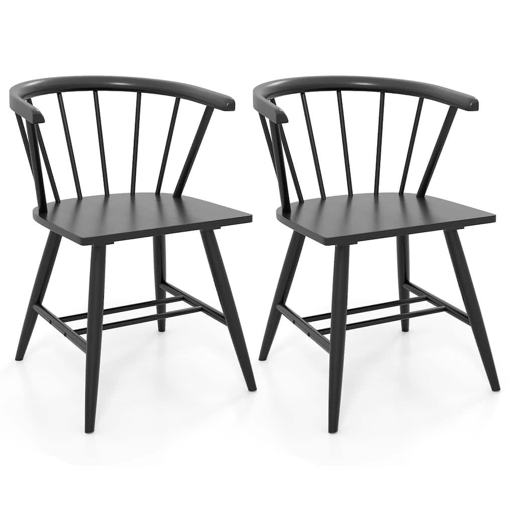 Gymax Windsor Dining Chair Set of 2 w/Rubber Wood Frame Curved Spindle