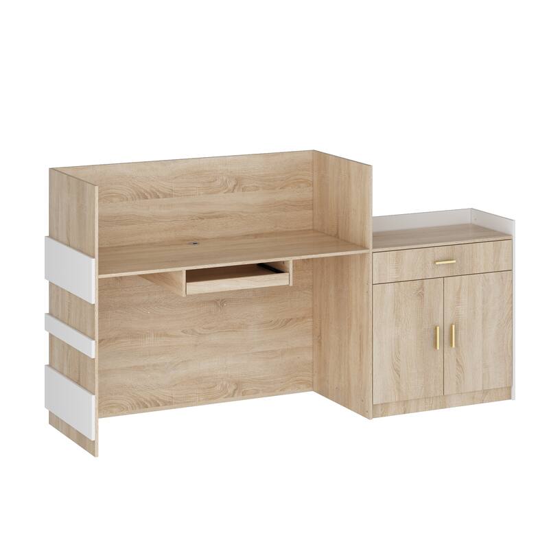 Modern Hotel Reception Desk - White + Oak with Keyboard Drawer