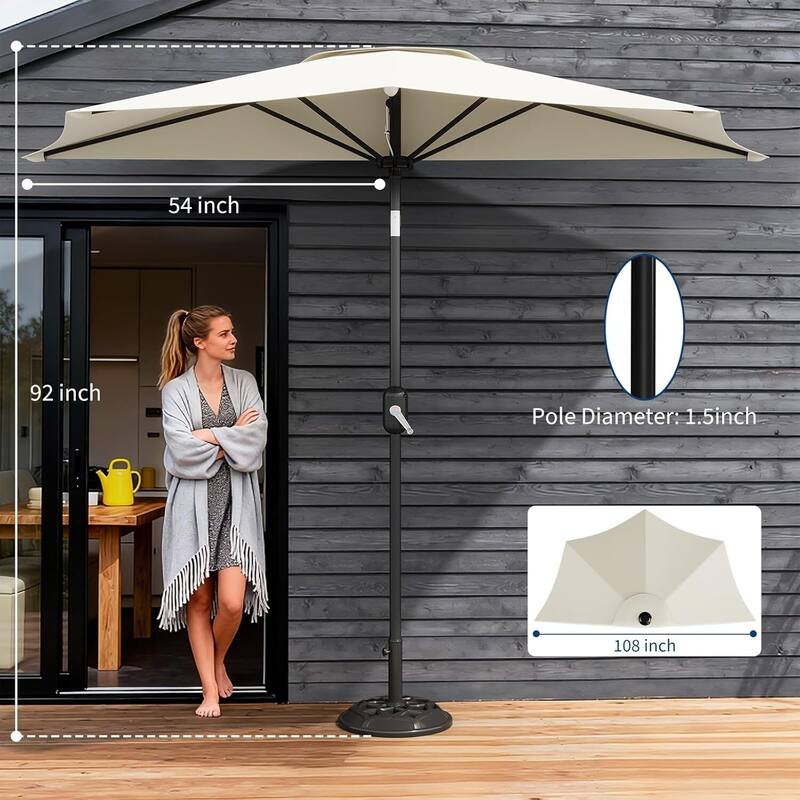 9FT Half Patio Umbrella with Smooth Crank Lift, Shade Canopy for Patio, Backyard, Garden (No Base)