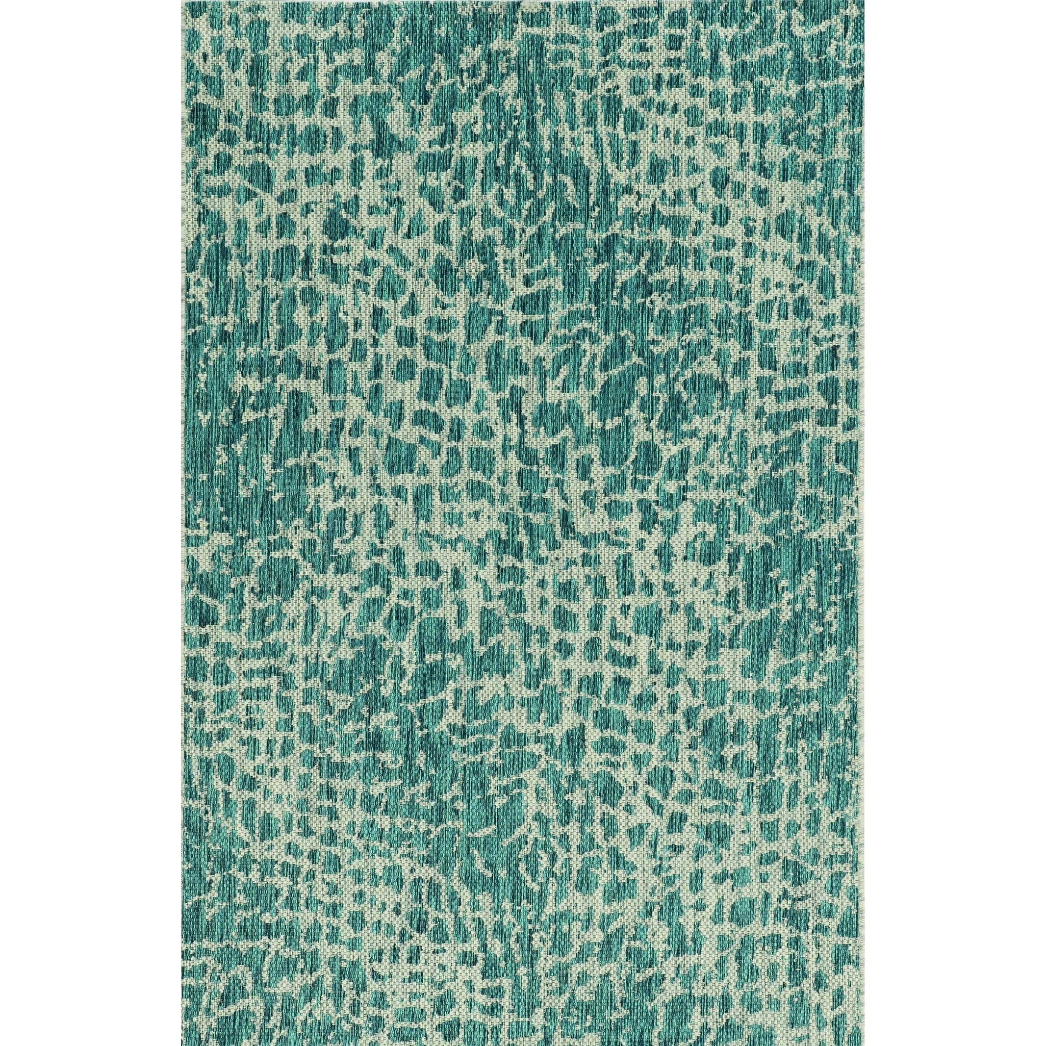 3'X4' Teal Machine Woven Uv Treated Animal Print Indoor Outdoor Accent Rug
