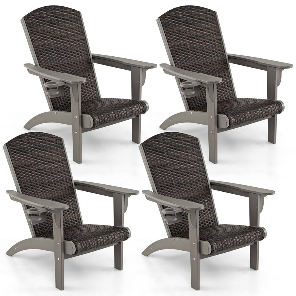 Gymax Set of 4 Adirondack Chair w/ Rattan Padded Seat & Back Wide