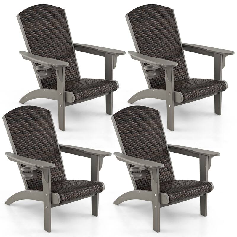 Gymax Set of 4 Adirondack Chair w/ Rattan Padded Seat & Back Wide - Grey