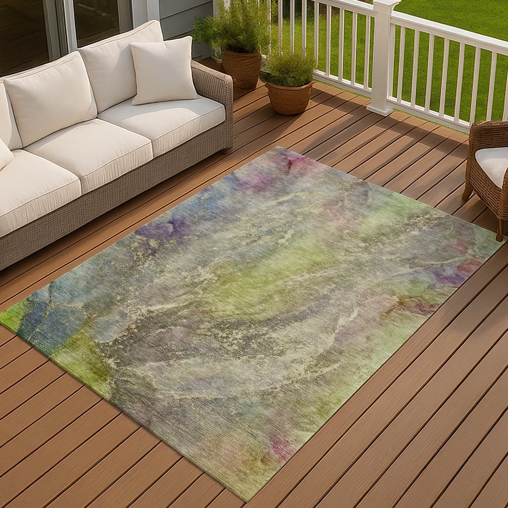 Machine Washable Indoor/ Outdoor Abstract Watercolor Chantille Rug