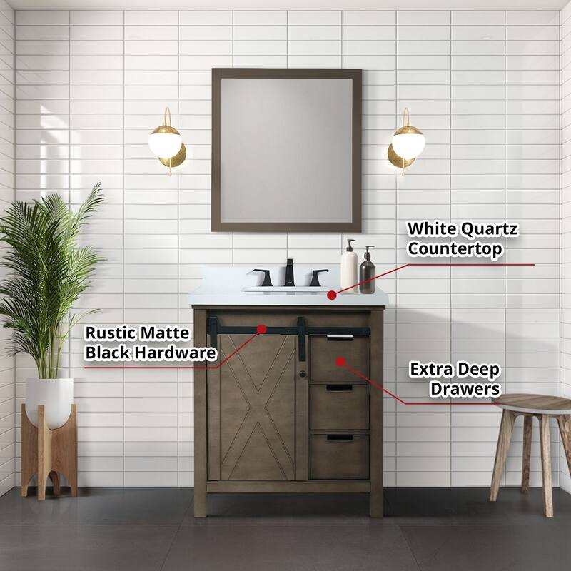 Marsyas Bath Vanity, White Quartz Countertop and Mirrors