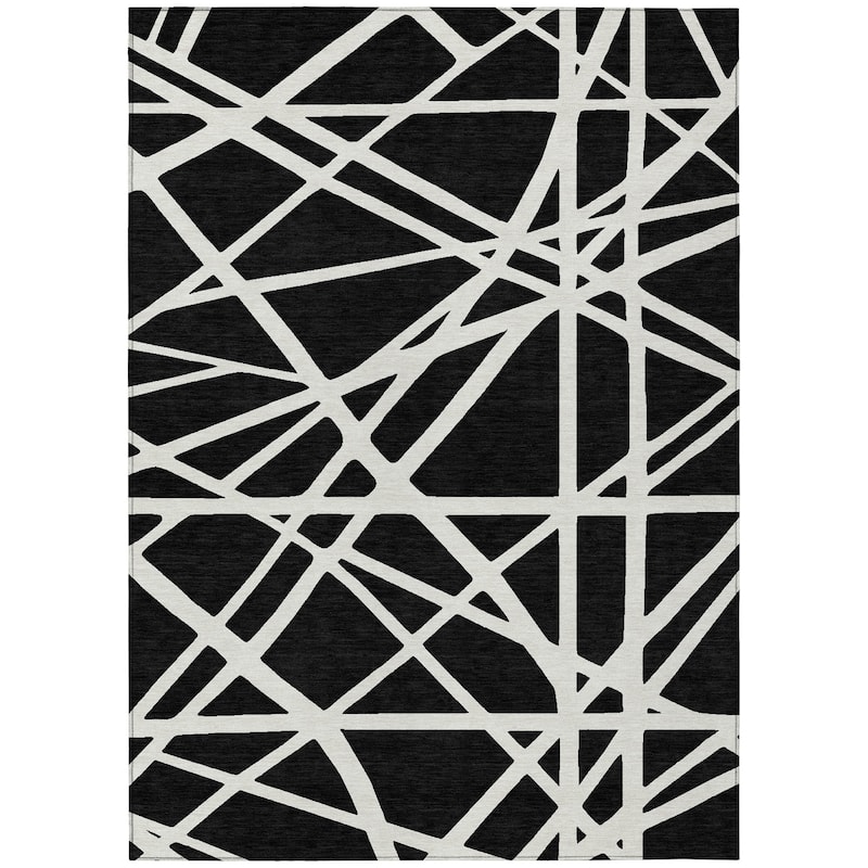 Machine Washable Indoor/ Outdoor Abstract Contemporary Chantille Rug