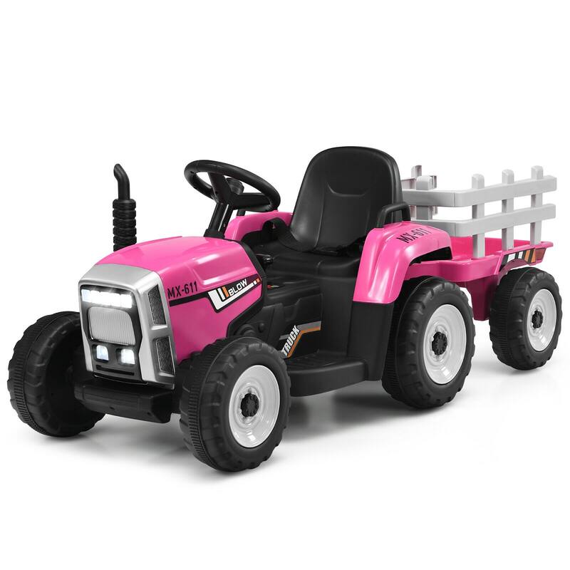 12V Rechargeable Battery Kids Ride-On Tractor with Trailer and Parental Remote Safety Belt - 53" x 20" x 20.5"