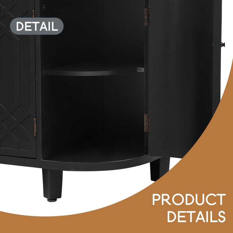 Curved Design Storage Cabinet made of Fraxinus Mandschuric Solid Wood Veneer, Featuring Four Doors and Adjustable Shelves