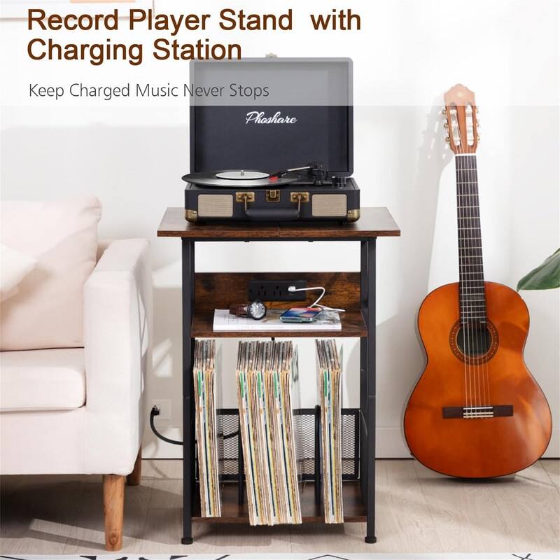 Record Player Stand with Charging Station - 15.75"D x 15.75"W x 25.59"H