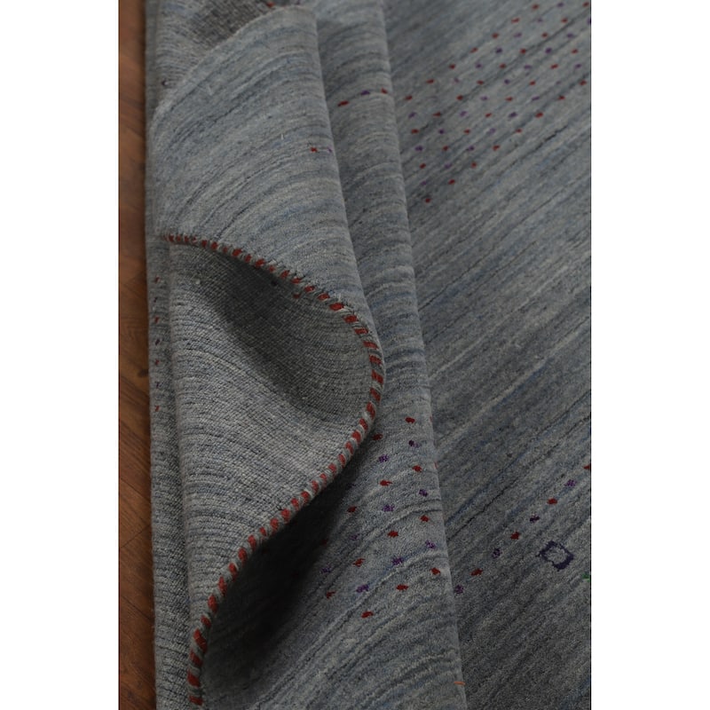 Hand Knotted Oriental 100% Wool Carpet Tribal Stripe Greys & Charcoal Gabbeh Area Rug - 8' 4'' X 5' 2''