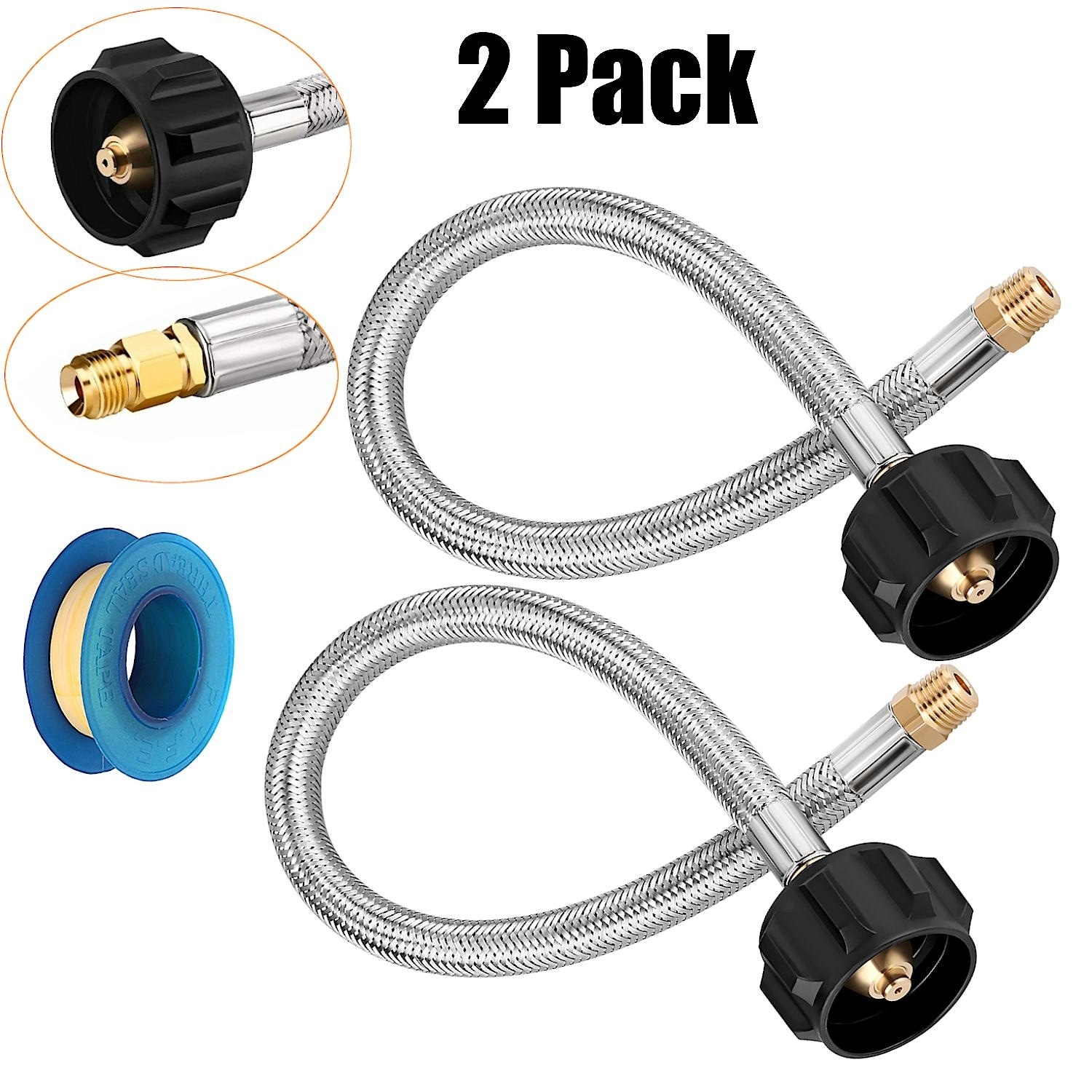 12 in Pigtail Stainless Braided RV Propane Hose Connector with Type 1