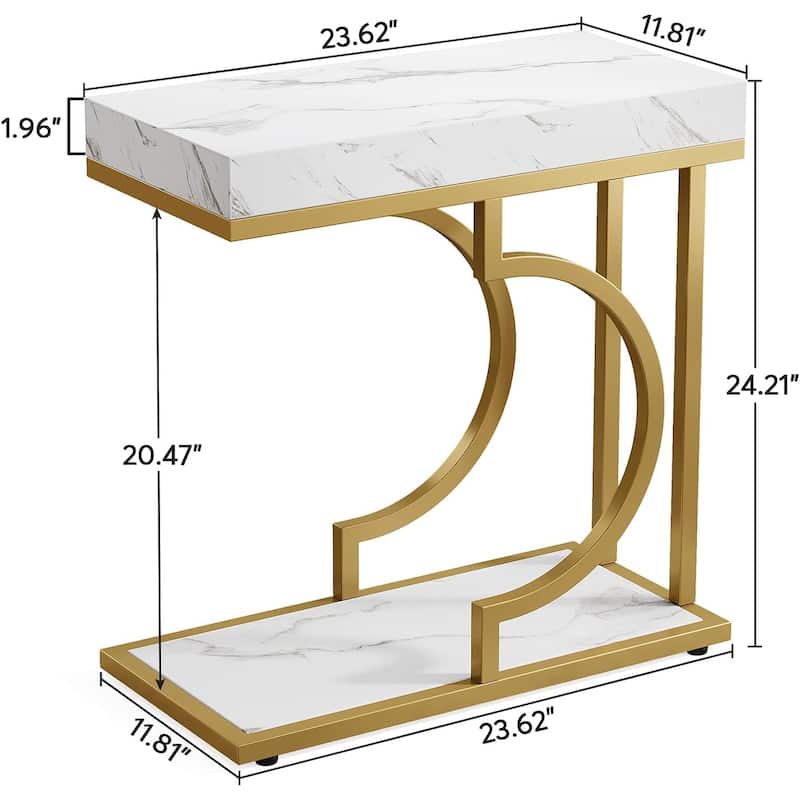C-Shaped Sofa Side Table, 23.6" Narrow End Table