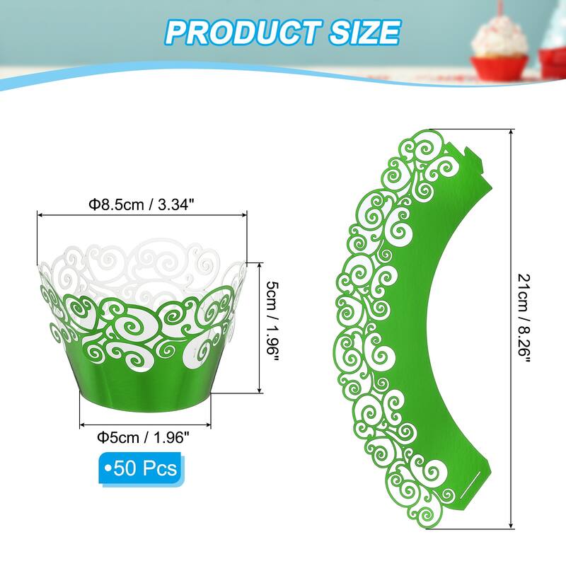 Cupcake Wrappers Paper, 50 Pack Baking Cups Standard Cloud Decor - Reflective Green