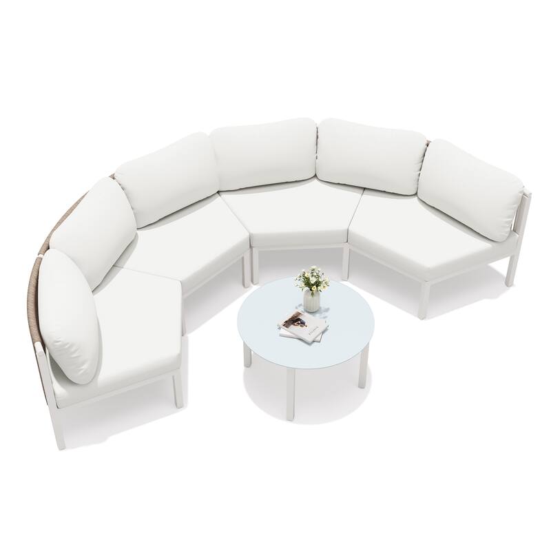 Outdoor All-Weather Aluminum Half Moon Curved Sofa Rattan Sectional Sofa Deep Seating Patio Outdoor Conversation Sets