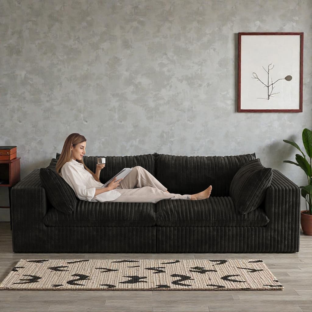 Cloud Modular Sofa, Deep Seat Corduroy Couch with Removable Cushions, No-Assembly Foam Sofa for Living Room