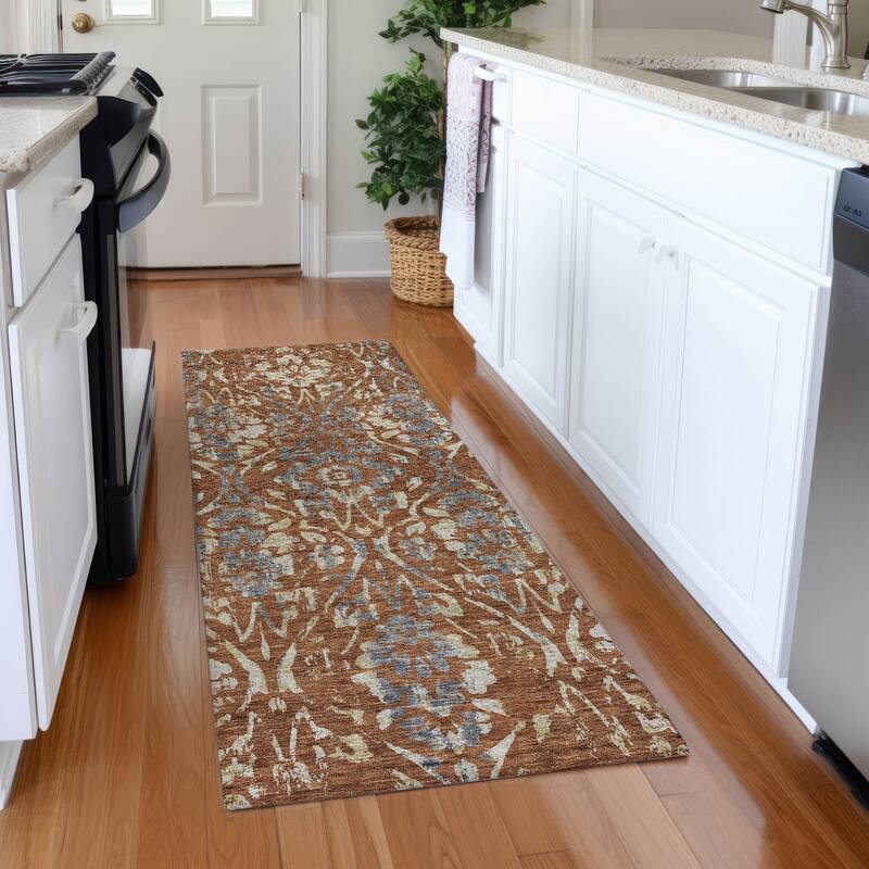Premium Washable Super Soft Floral Damask Mayfield Rug - Paprika - 2'3" x 7'6"