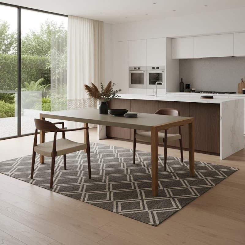 HomeRoots 79" Gray and Natural Faux Concrete and Solid Wood Dining Table - 79.00 in. x 29.50 in. x 36.00 in. - Gray - 79.00 in. x 29.50 in.  x 36.00 in.