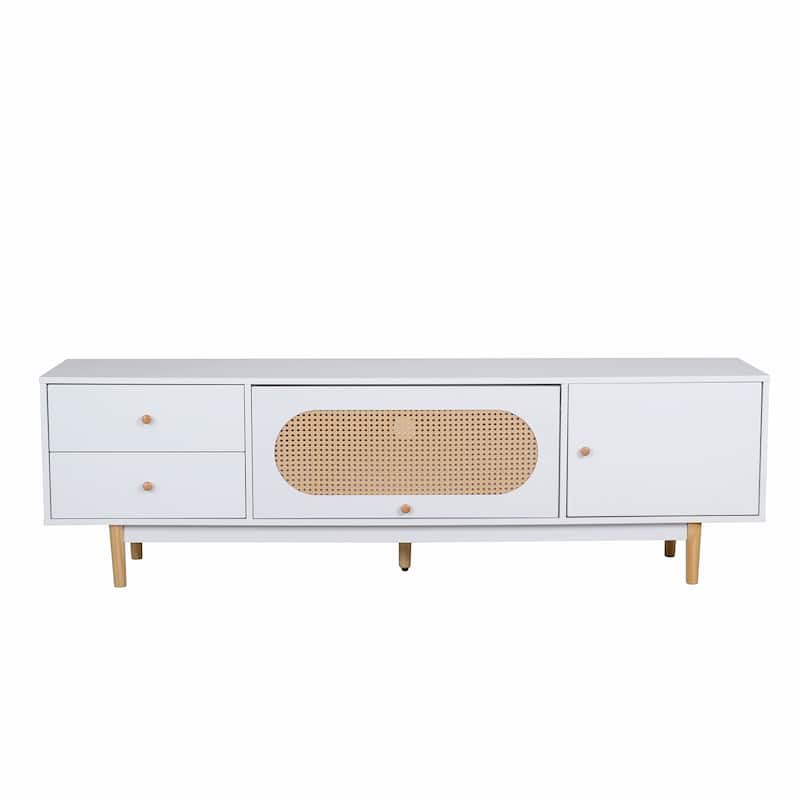 Roomfitters 70 Inch TV Stand for TVs up to 80 Inch, Minimalist Media Console Table with Storage Drawers, White