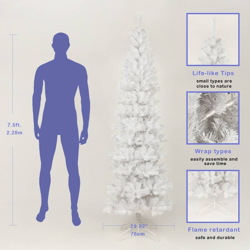 7.5FT White Slim Artificial Christmas Tree Includes Foldable Metal Stand - N/A