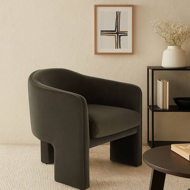 Lery Accent Chair, Green Winter Moss Performance Velvet, Curved Design