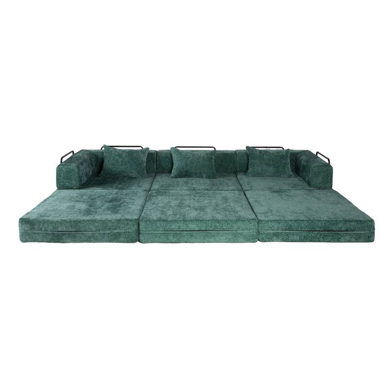 Chenille Fabric Compression Sofa, Boneless Modular Sectional Sofa, Convertible Floor Sofa Bed with Fixed-Shape Frame