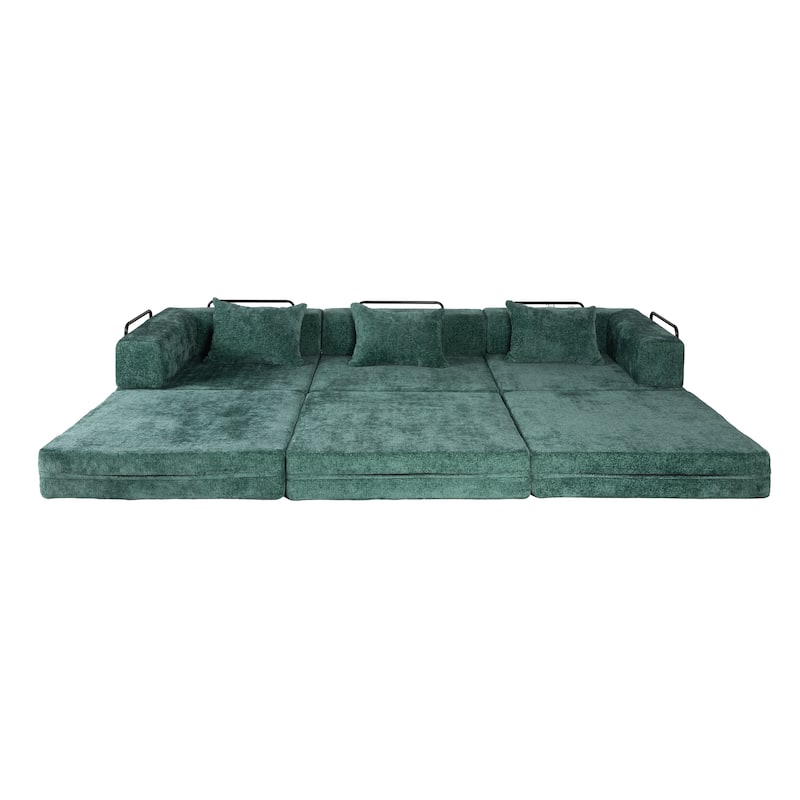 Free Combination Lazy Folding Sectional Sofa Chenille Modular Sleeper Sofa Bed Floor Standing Compression Mattress