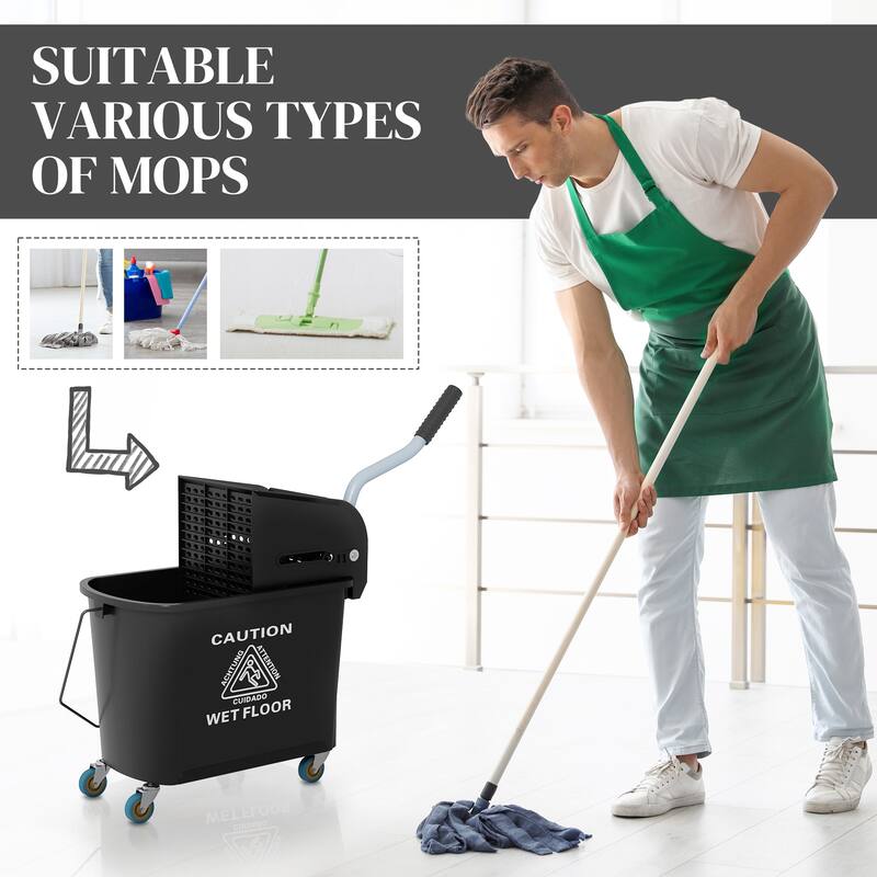 HOMCOM Mop Bucket with Wringer on Wheels for Floor Cleaning, 21 Quart, Separate Dirty and Clean Water