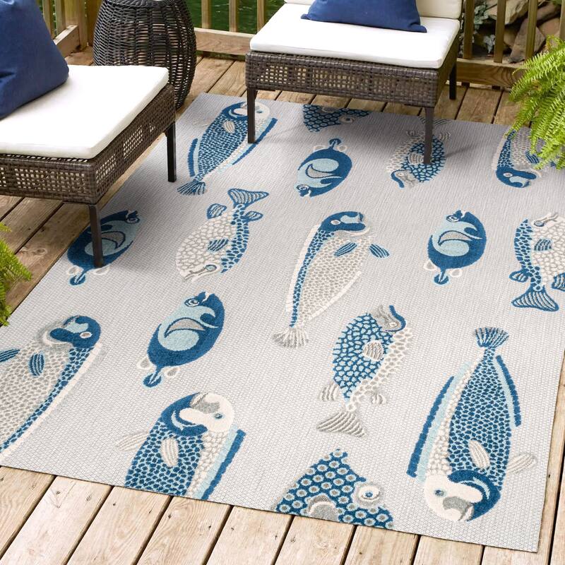 JONATHAN Y Aranciata Modern Fish High-Low Indoor/Outdoor Area Rug
