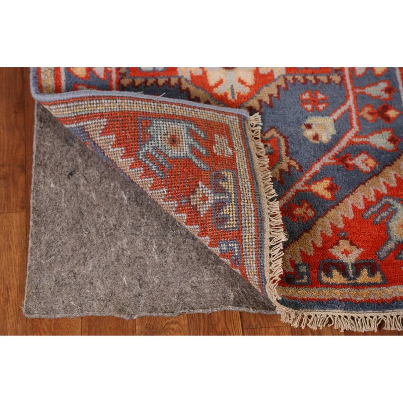 Blue Geometric Heriz Serapi Indian Runner Rug Hand-Knotted Wool Carpet - 2'4" x 7'11"