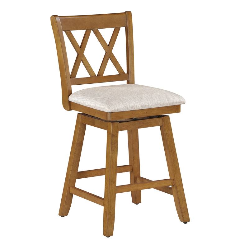 Brookline Wooden Linen Swivel Dining Room Barstool - Oak - Counter Height