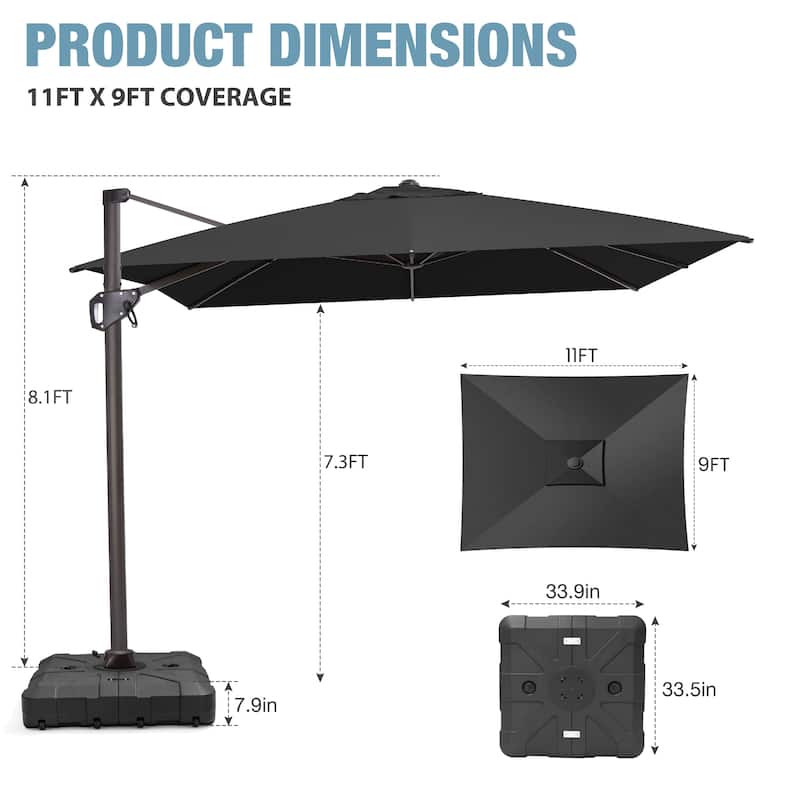 VredHom Patio Outdoor 9 x 11 FT Cantilever-Offset Umbrella with HDPE Base