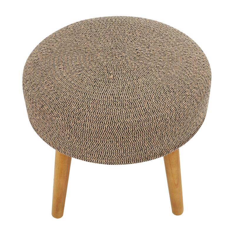 Brown Polyester Chevron Textured Stool with Brown Wooden Legs