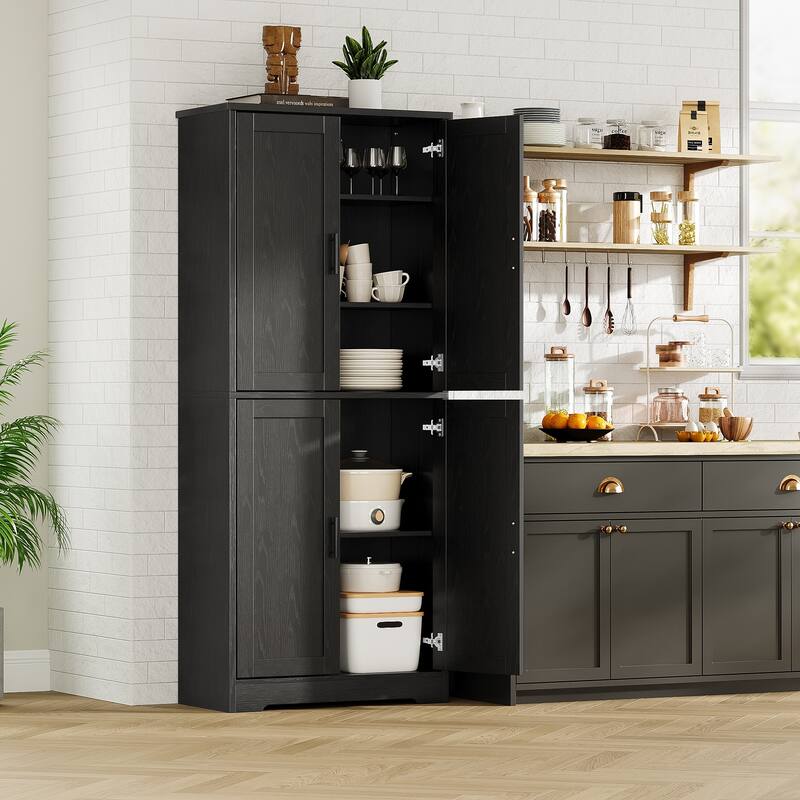 70'' Tall Kitchen Pantry Cabinet, Freestanding Storage Cabinet with 4 Doors and Adjustable Shelves