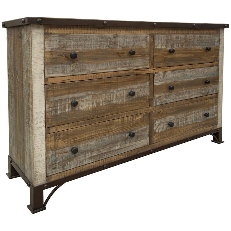 HomeRoots 61" Brown Solid Wood Six Drawer Double Dresser
