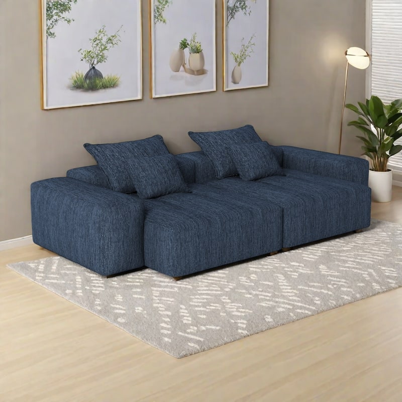 113.39" Chenille Modular 4-Seater Sofa, Sparkling Tufted Design, Non-Slip Base - Blue