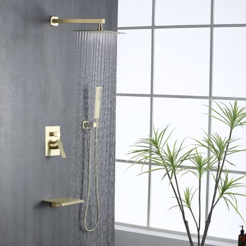 Wall Mount Tub Shower Faucet With Handheld Complete Shower System Set 10 Inch Rain Shower Head Set With Pressure Balance Valve