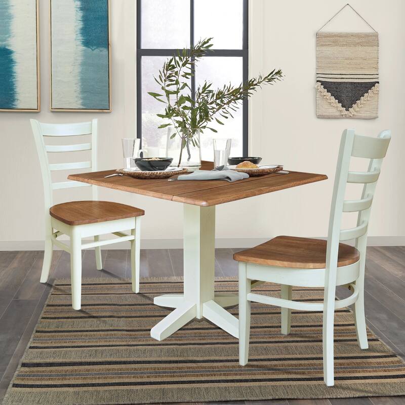 36" Square Dual Drop Leaf Dining Table with Two Chairs