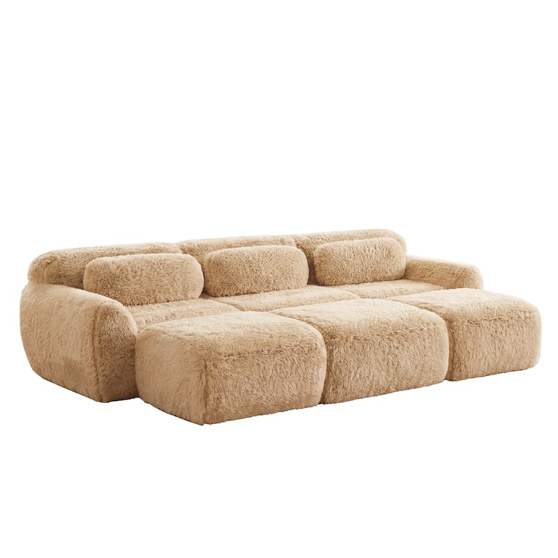 Homy Casa Light Khaki Modular Sectional Sofa, Soft Plush Fabric Cloud Couch with Anti-Slip Base & Decorative Pillows
