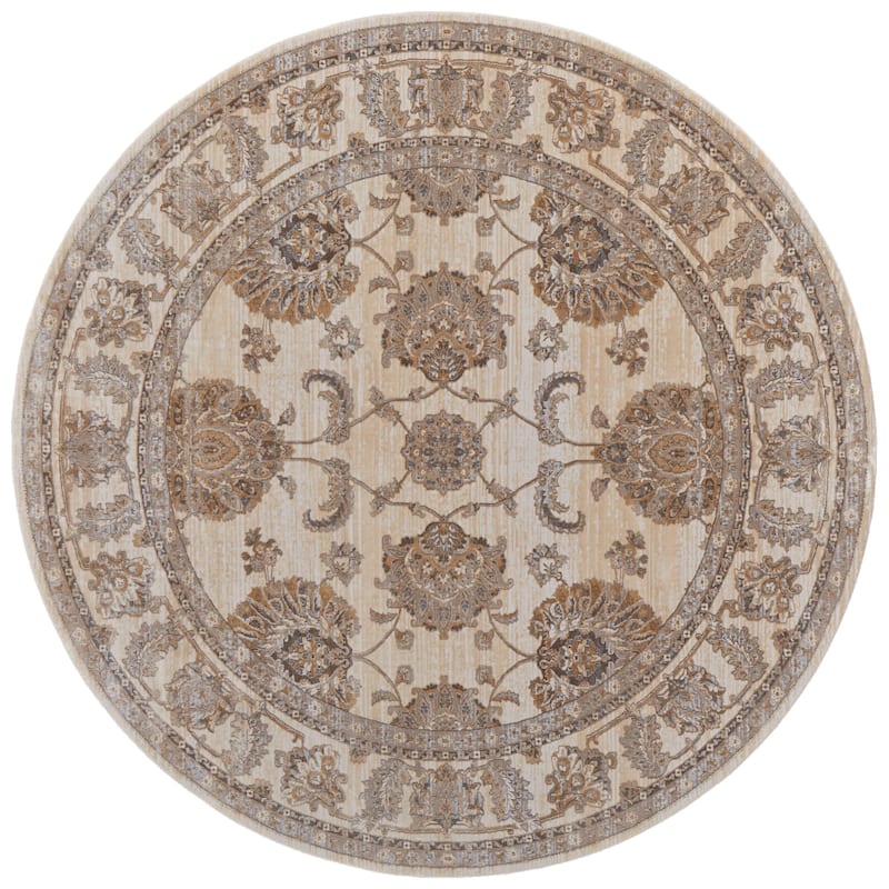 Grand Bazaar Neoma Machine Made Bordered Traditional Area Rug - 7'9" x 7'9" Round - Tan/Ivory/Brown