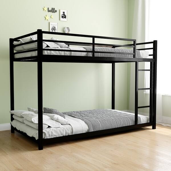 slide 2 of 5, Metal Twin over Full Bunk Bed with Noise Reduction and Safety Features White