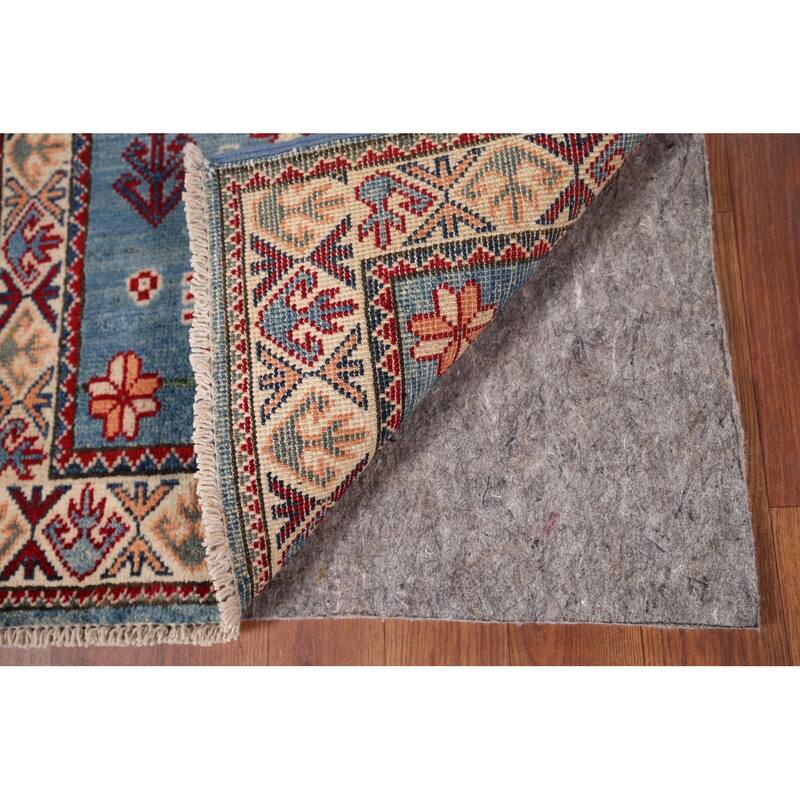 Hand Knotted Oriental 100% Wool Carpet Traditional Geometric Navy Blue & Blues Kazak Area Rug - 3' 0'' X 1' 11''