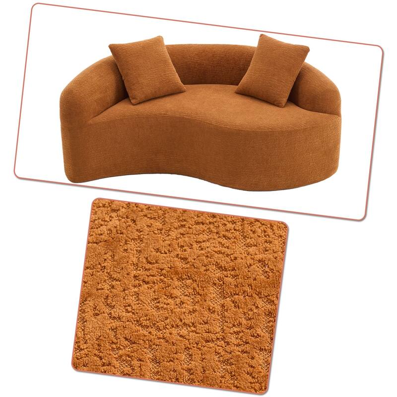 Modern 2-Seater Frame-Free Compressed Curved Chenille Upholstered Loveseat Sofa
