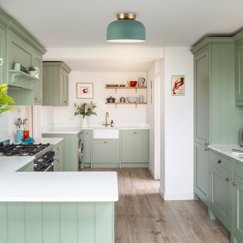 1-Light Green Dome Shape Flush Mount Ceiling Light for Hallway Foyer