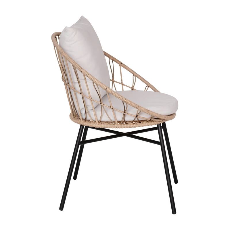 Indoor/Outdoor Rattan Rope Bistro Set, Glass Top Table & Cushions