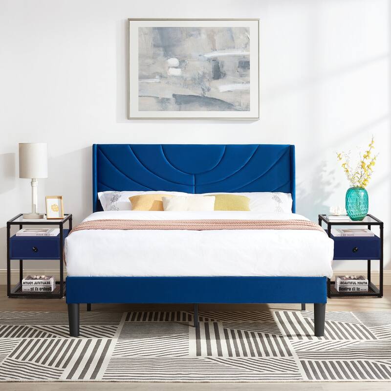 Bedroom Sets, 3-pieces Bedroom Set with Height Adjustable Upholstered Bed and Nightstands Set of 2-VECELO, 15 Style Options