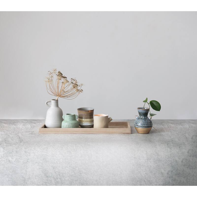 Mango Wood Tray with Candle Holders and Vases