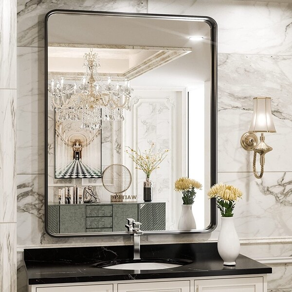 BED & BATH BEYOND ウォールミラー 鏡 ミラー 46x56 TokeShimi Modern Metal Frame Bathroom Vanity Wall Mirror