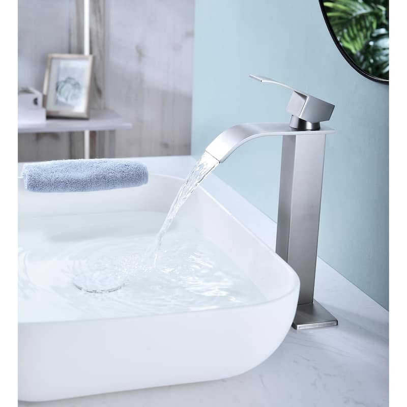 Modern Single Handle Sink Vanity Bathroom Faucet with Waterfall Spout, Anti Corrosion, Anti Rust, Easy Clean