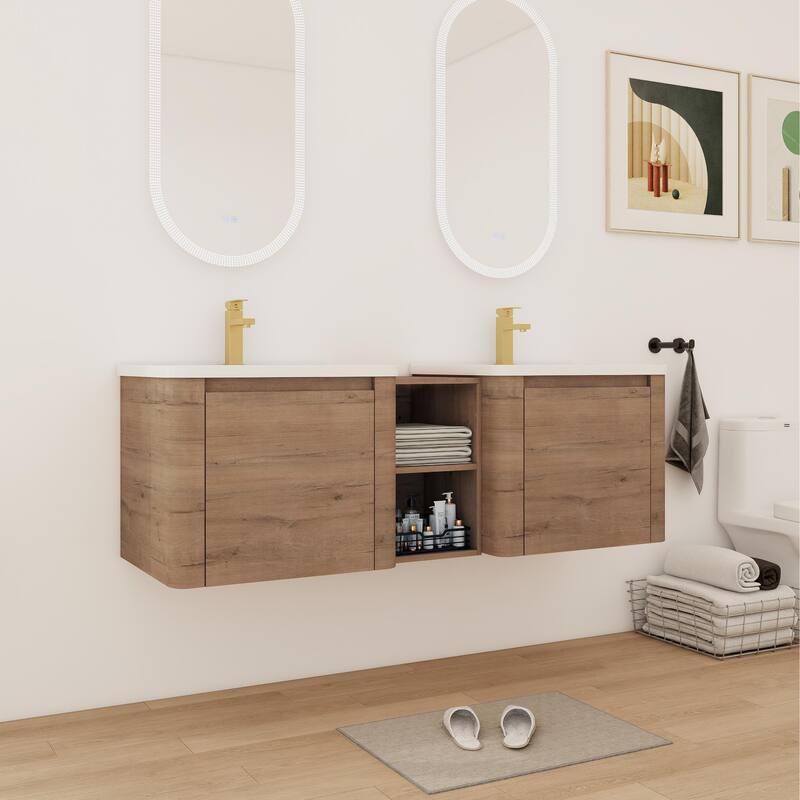 Bathroom Vanity With Sink In 24/28/36/40/60/68 Inch, Floating Bathroom Vanity With Soft Close Door