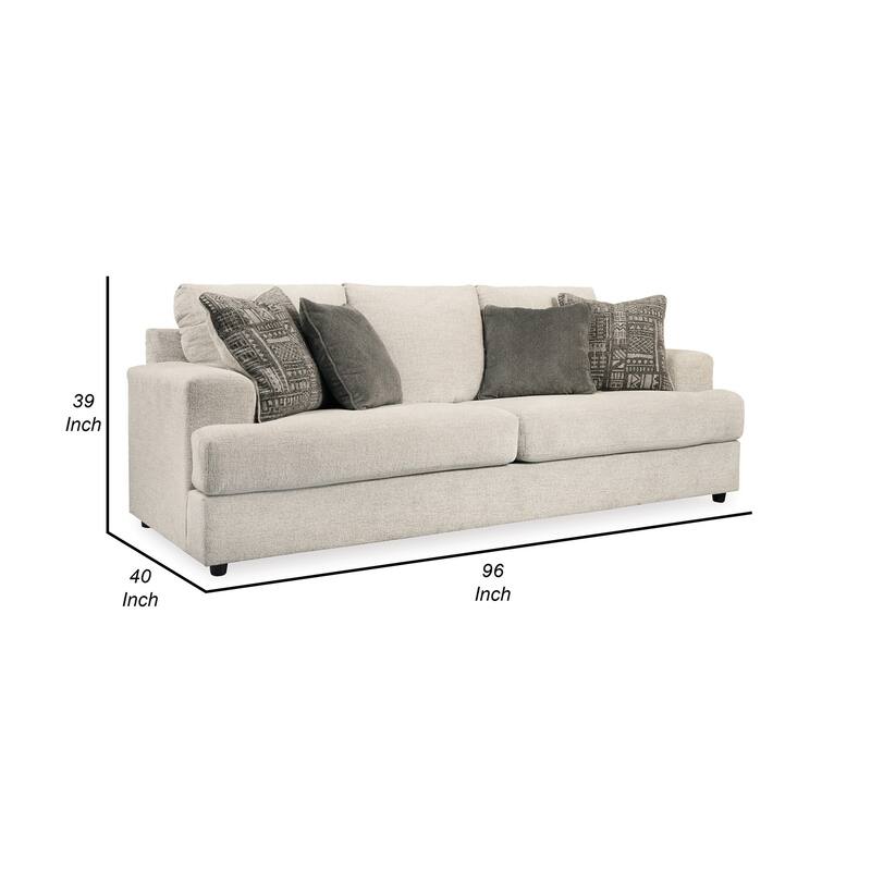 Tren 3 Seater 96 Inch Sofa with 4 Jacquard Throw Pillows | Wide Track Arms | Textured Beige Chenille